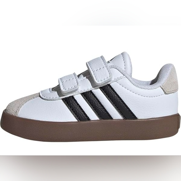 Adidas Kids White and Black Sneakers with Brown Sole - Picture 2 of 3